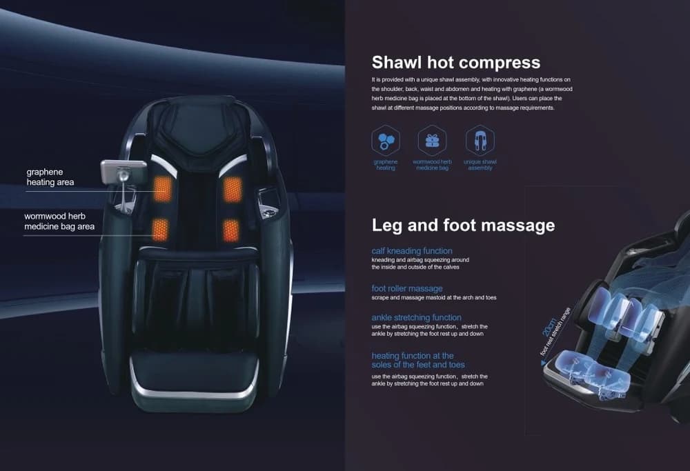 A-710-2 Classic Premium 4D Zero Gravity AI Massage Chair with 135cm S+L Track, Graphene Shawl Heating, TFT Screen & Calf Kneading Thumbnail 10