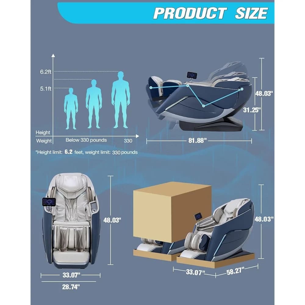 A-710-2 Classic Premium 4D Zero Gravity AI Massage Chair with 135cm S+L Track, Graphene Shawl Heating, TFT Screen & Calf Kneading Thumbnail 5